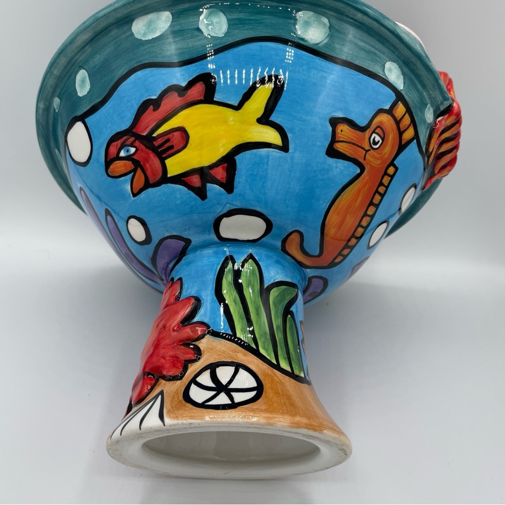 Mermaid & Sea Creatures Large Pedestal Bowl 7"Tall x 10”Diameter Nicole Engblom - Picture 6 of 9